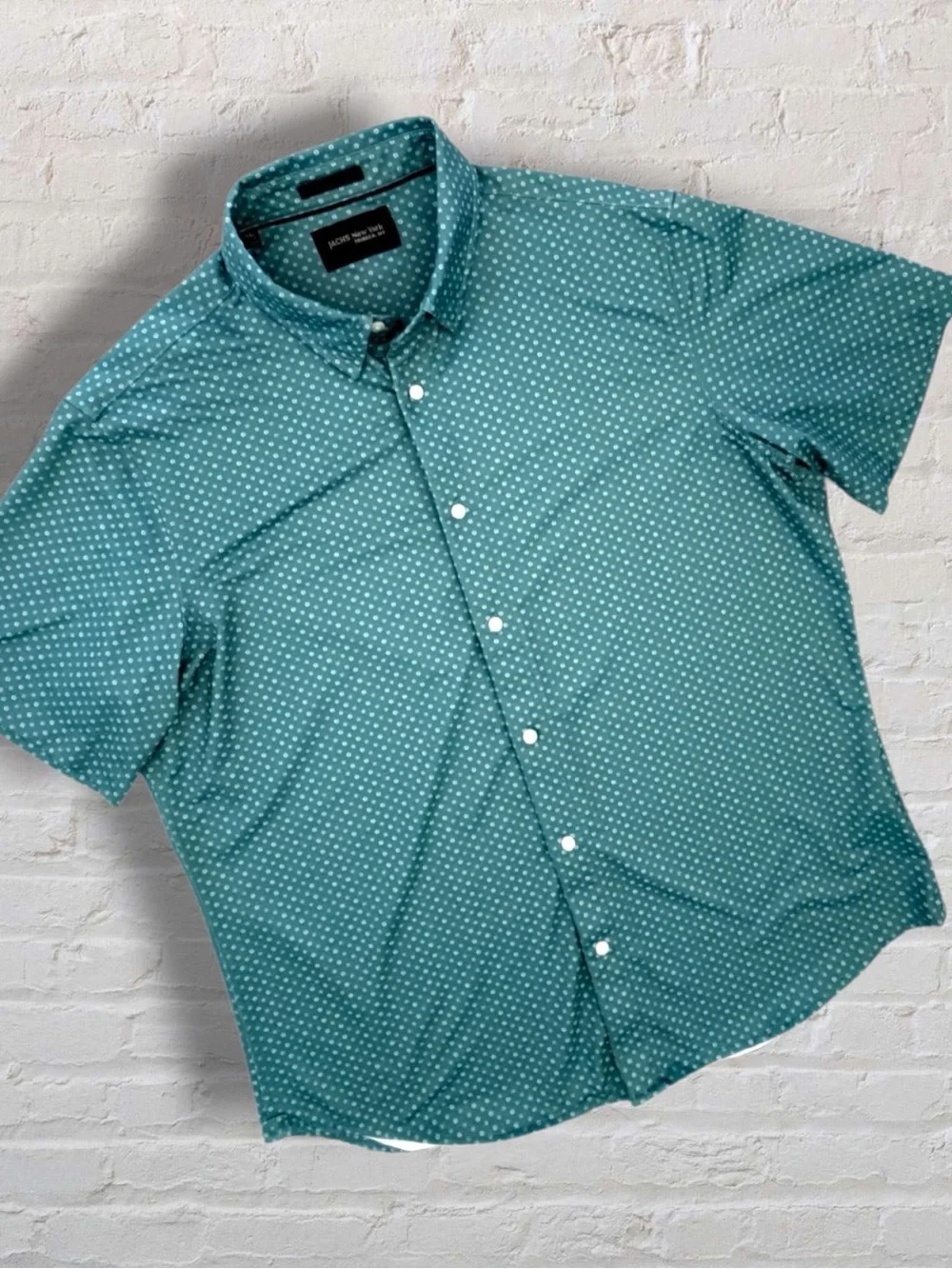 JACHS New York Mens XL Teal Green Floral Print Short Sleeve Button Down Shirt